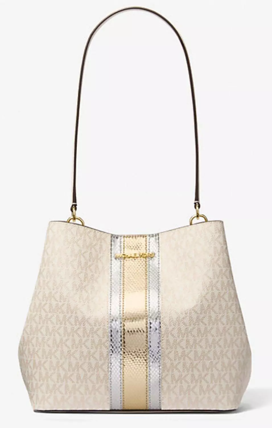 Michael Kors Pratt Medium Signature Logo and Metallic Shoulder Bag hover image
