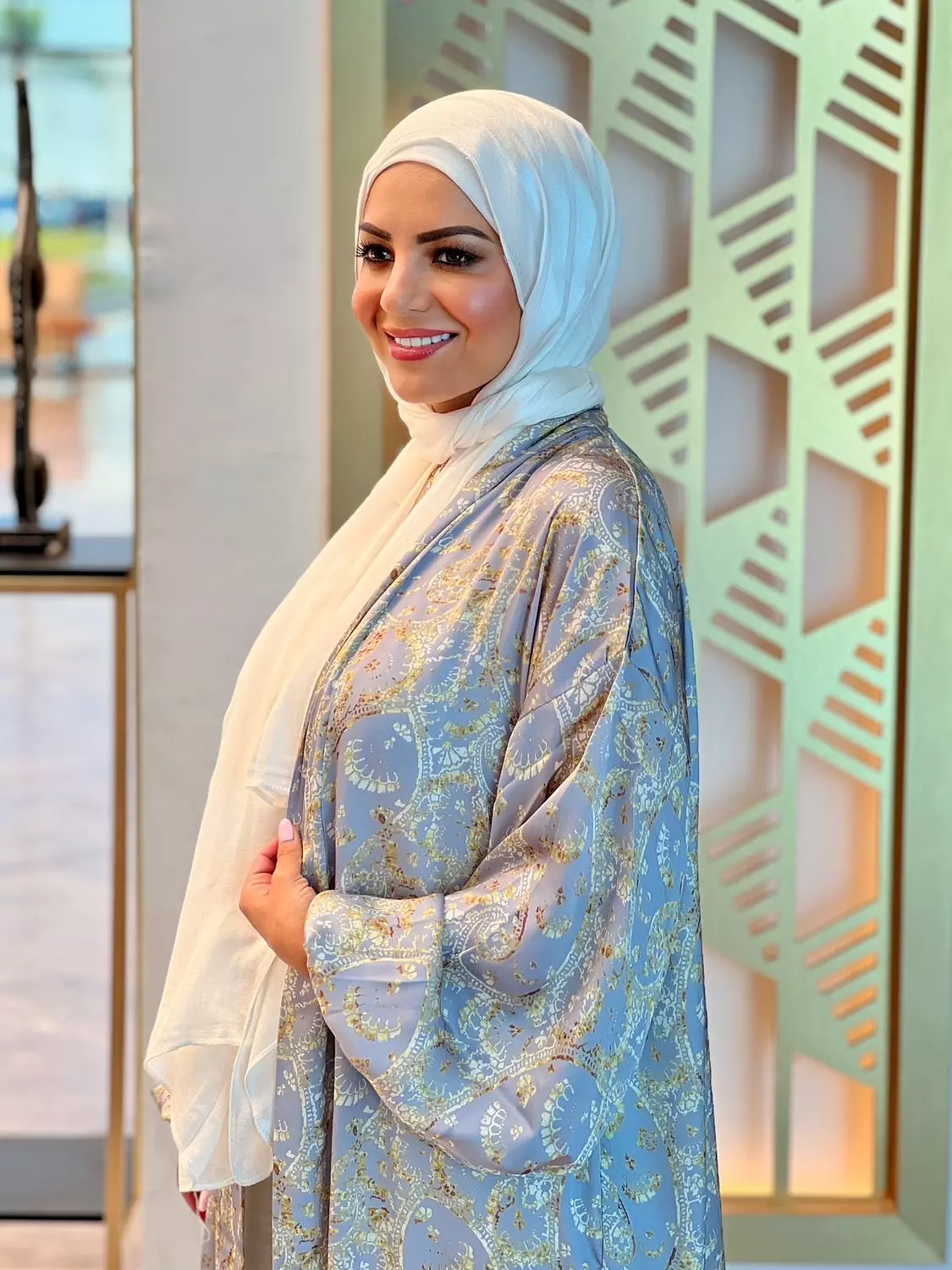 Silk Satin Patterned Cardigan - Gray 2