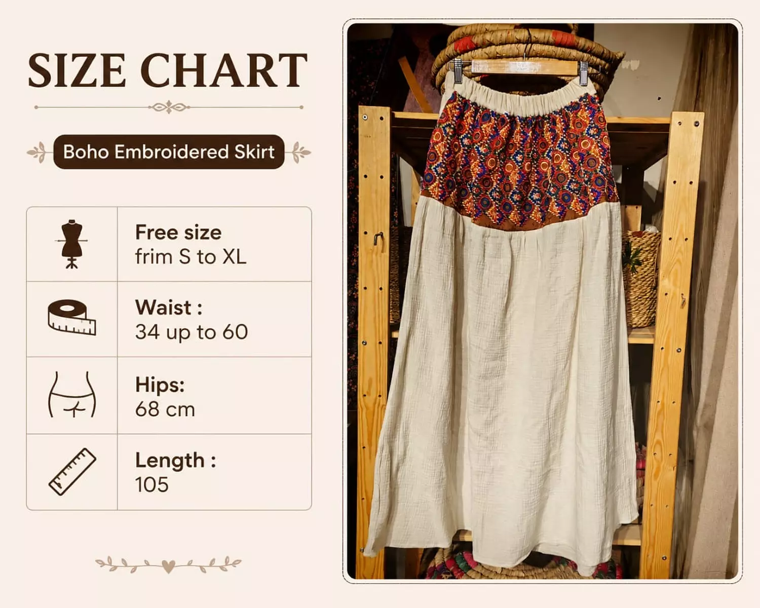Maxi off white cotton skirt with sirma embroidered Upper part 5