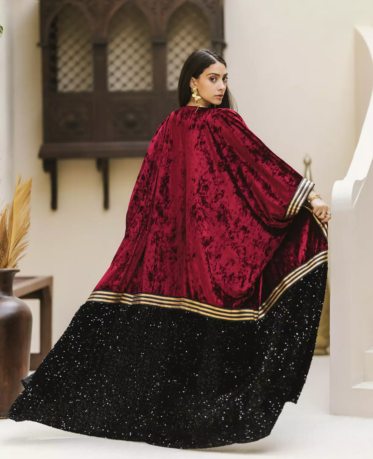 Dark Red velvet kaftan  1