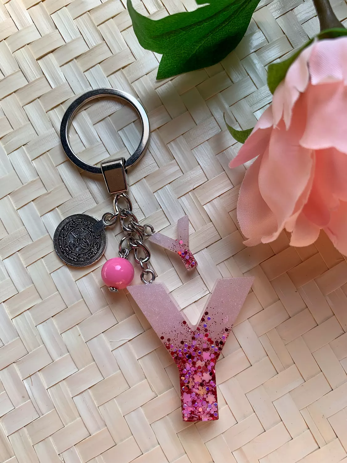 Resin Letters Keychain ( Glitter Pink ) "By Order"  15