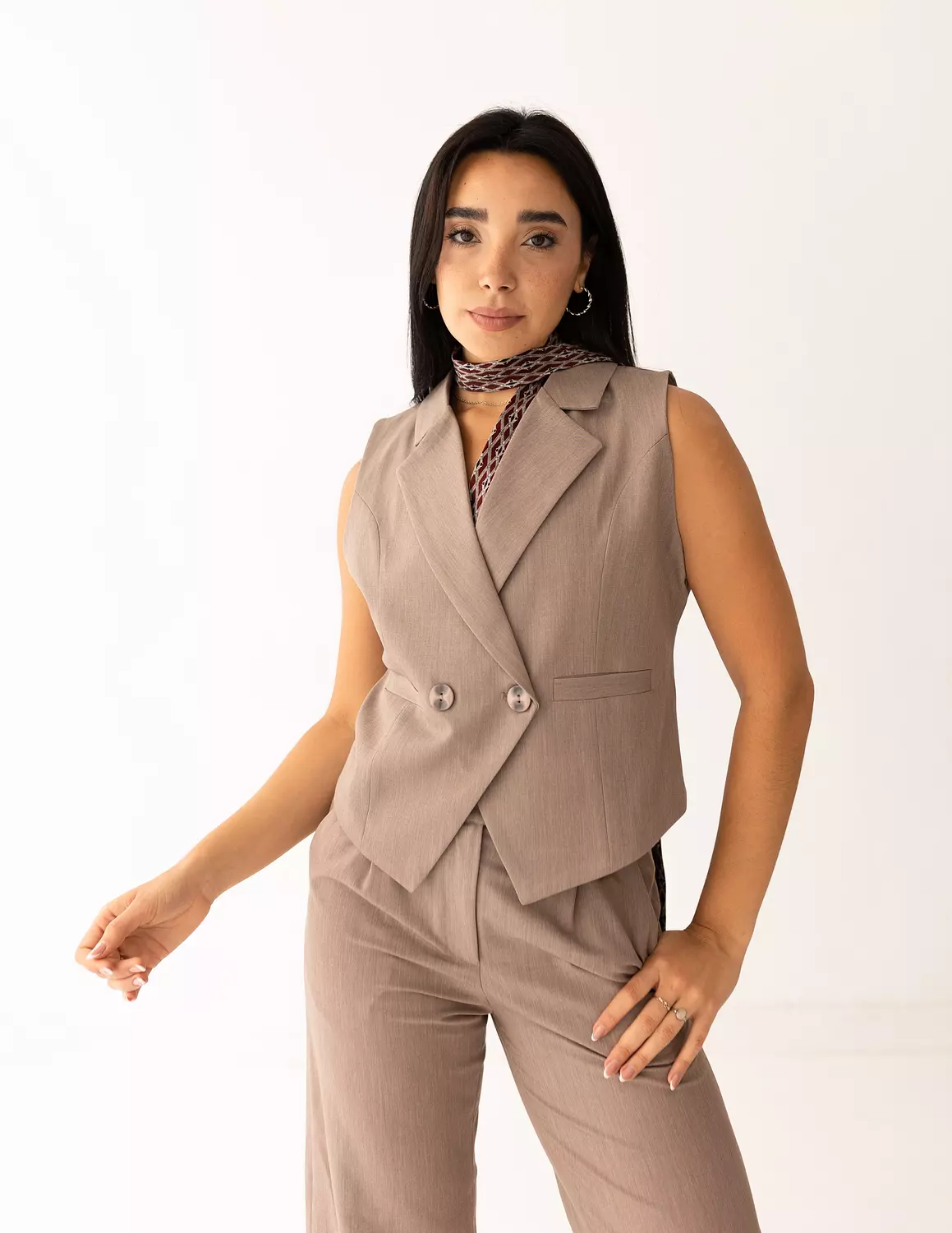 Mocha Light double breasted cropped vest   image