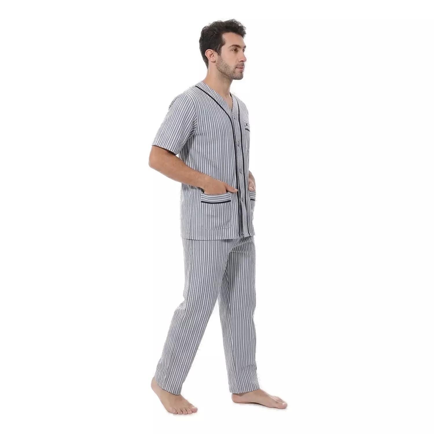 Men Classic Pajama Set - 2289 - Grey -2 Stripe Grey 3