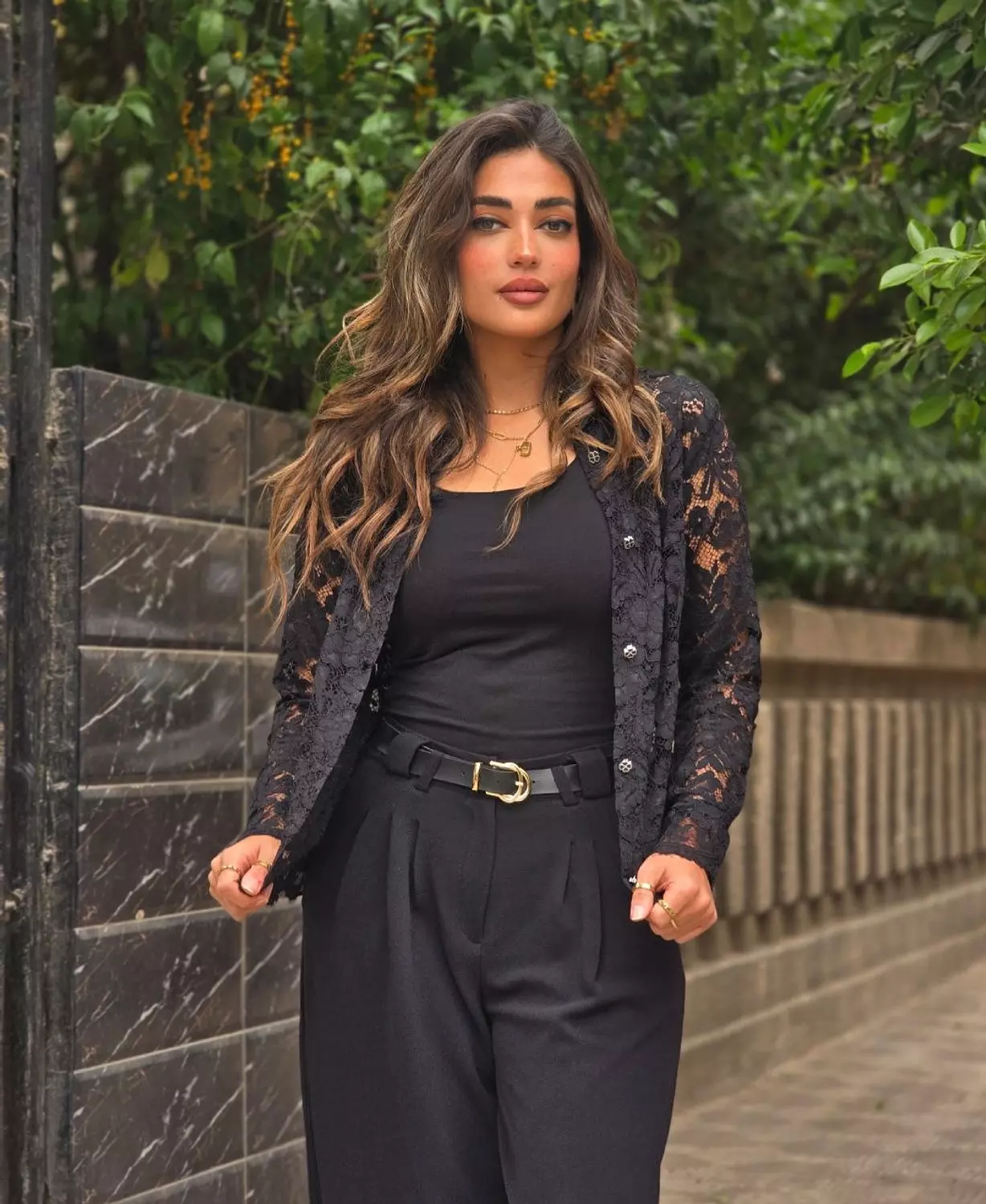 Black classic pants with belt image