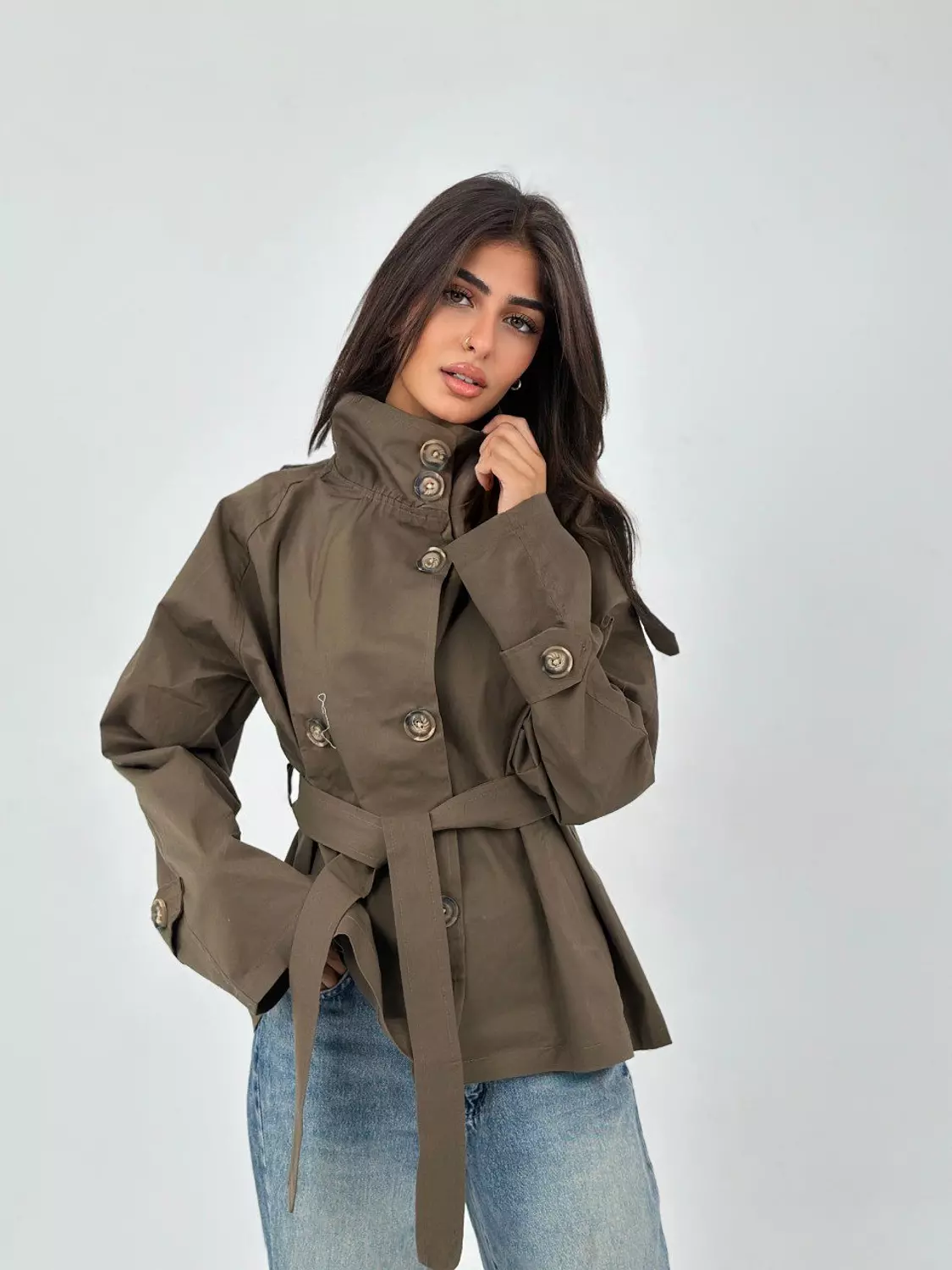 Medium length trench coat 1