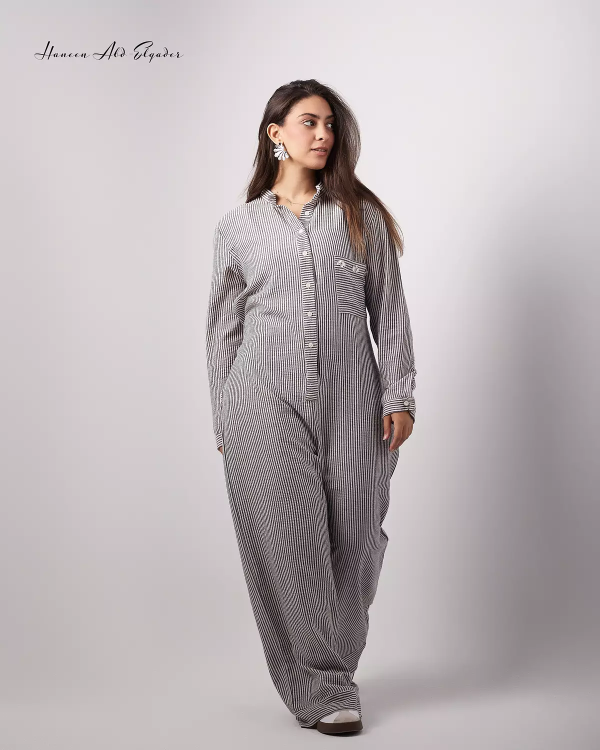 Gray striped jumpsuit  image