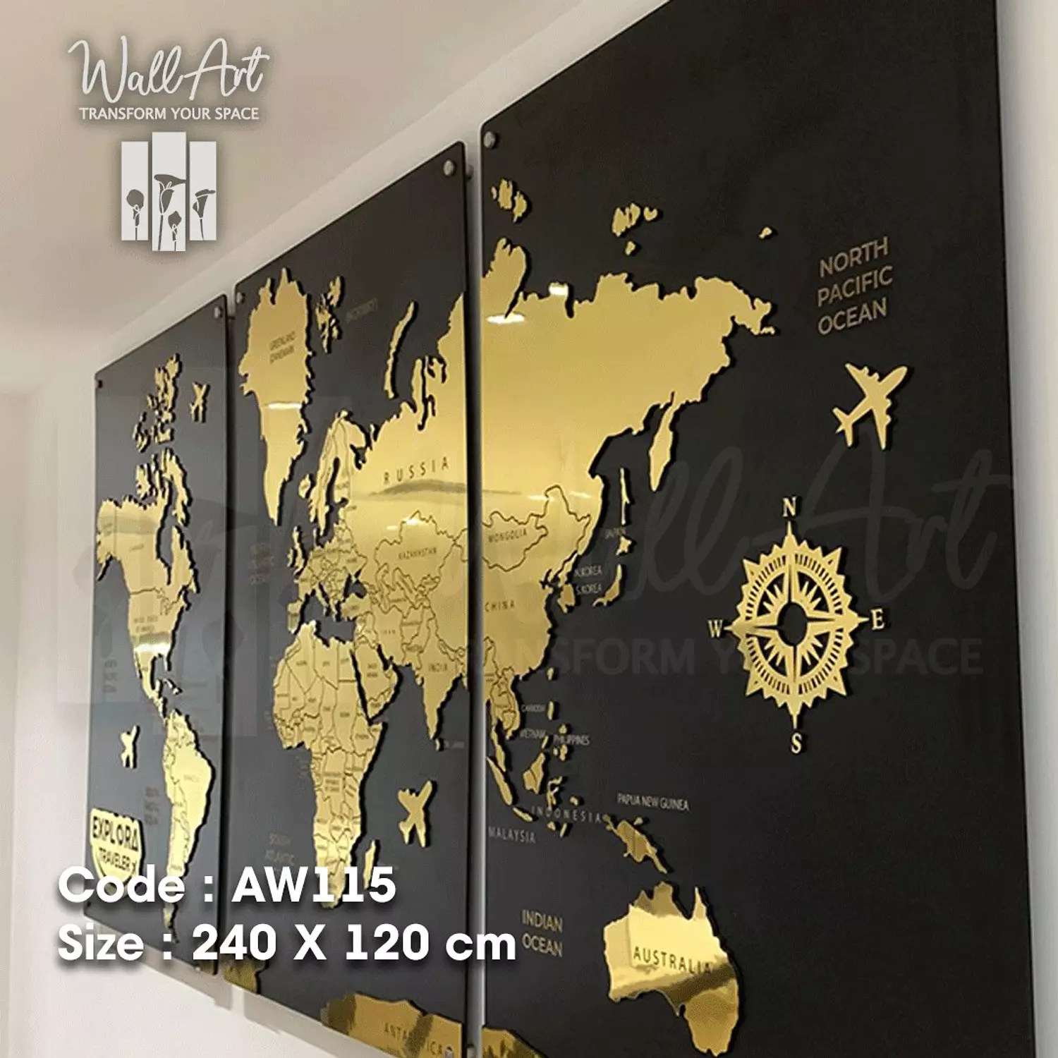 AW115-Engraved World Map   10