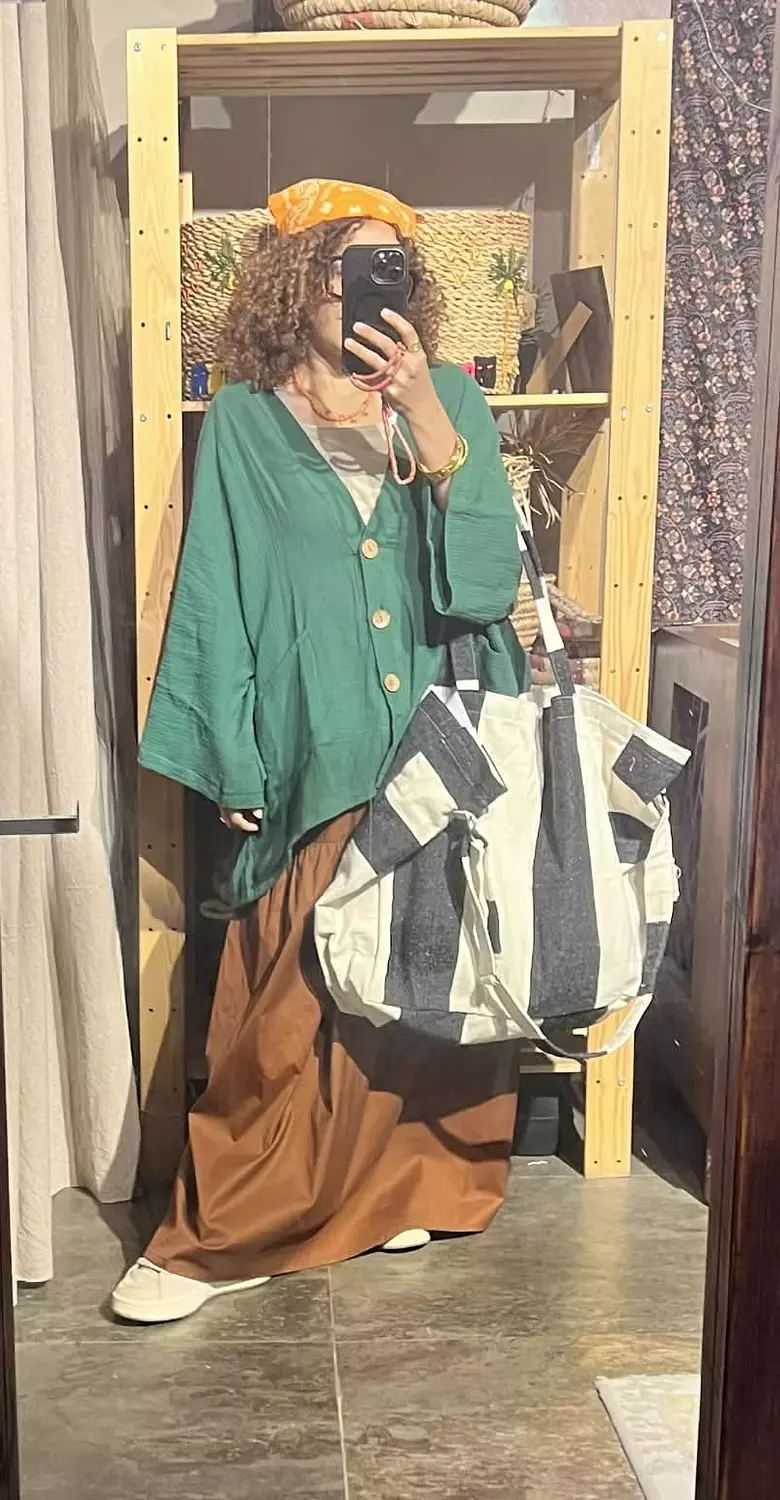 Boho green cotton suit 5