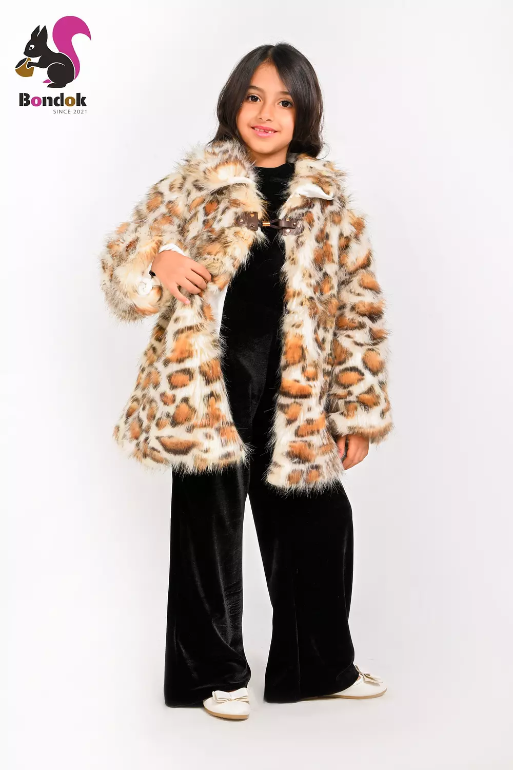 Girls Leopard Print Faux Fur Jacket, Kids Fashion Winter Coat 5