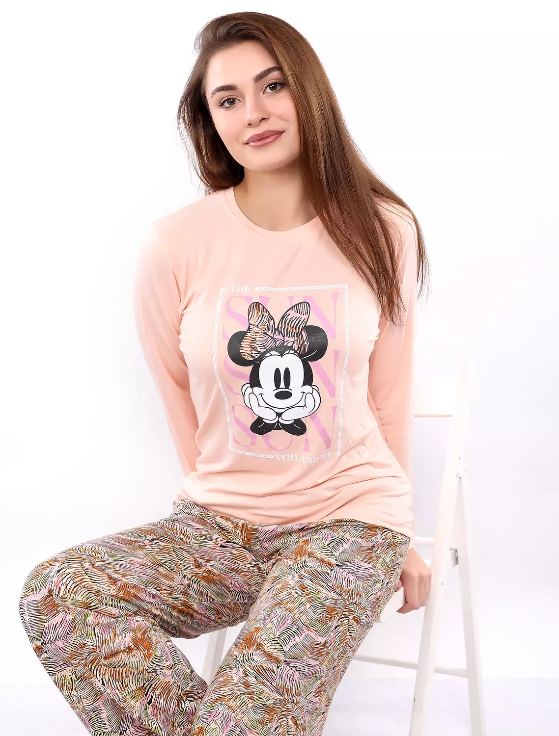 V124 Minni Mouse Printed Long Sleeves Pajama Set  1