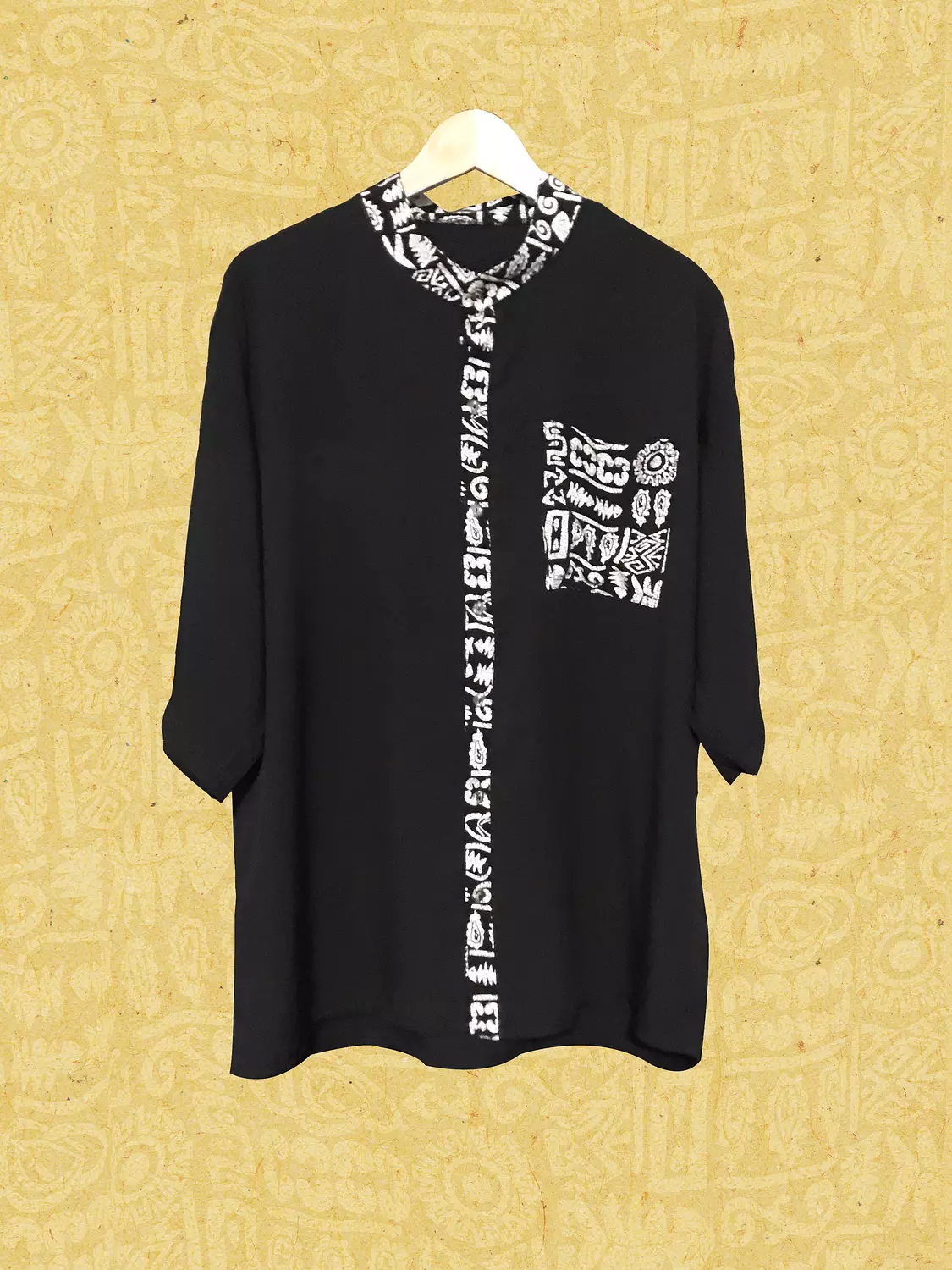 Loosefit Black Shirt w/ White Patterned Patching image