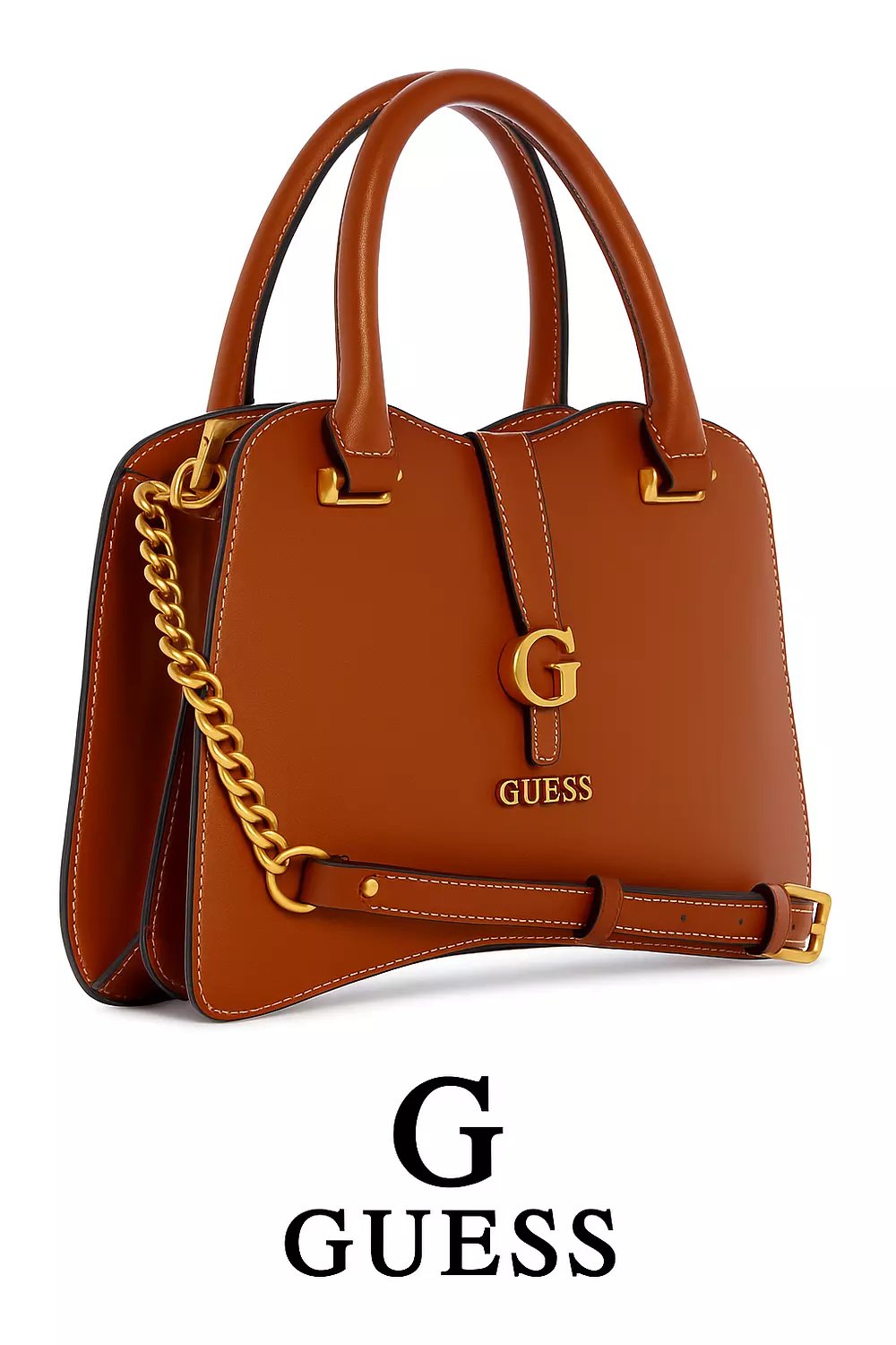 Guess Destiny Satchel – Cognac with Gold Accents image