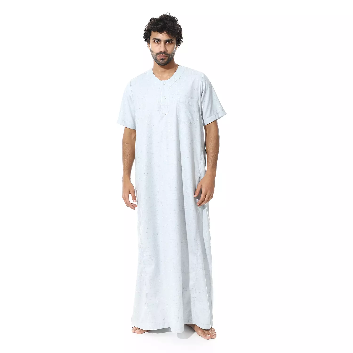 Men Galabeya Short Sleeves - Linen - 2265 - Baby Blue image