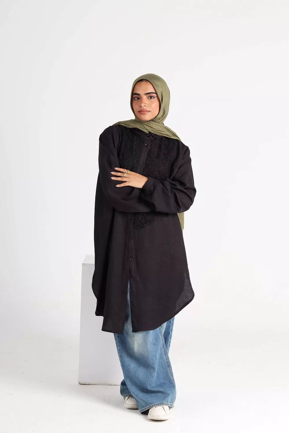 Oversized Black Shirt with Lace 8