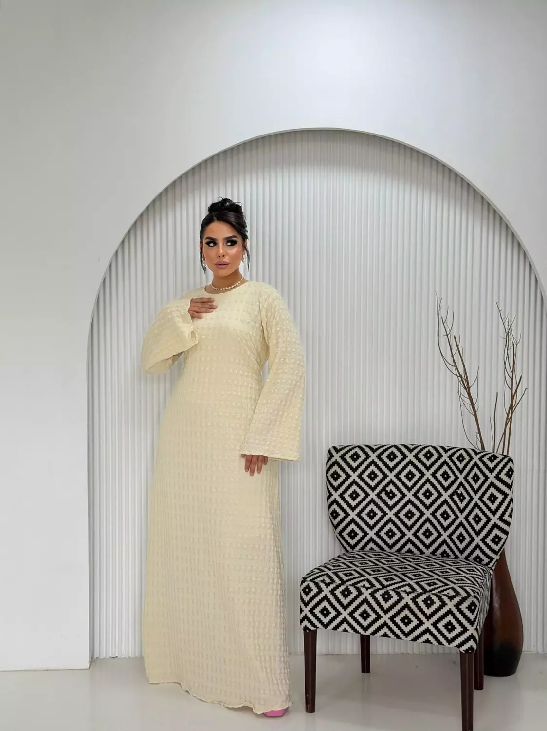 Allure Textured Dress In Butter Cream  2