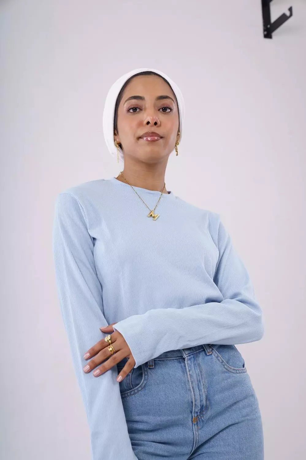 Ribbed long sleeves top in baby blue image