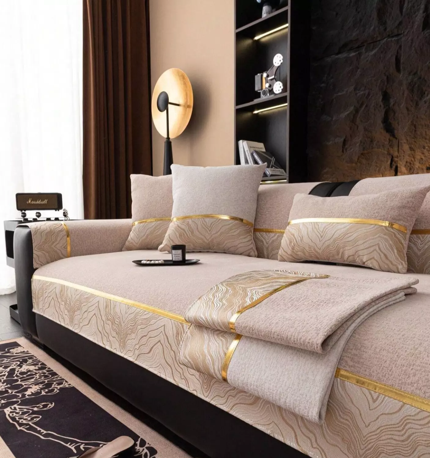 wavy gold suede linen set image