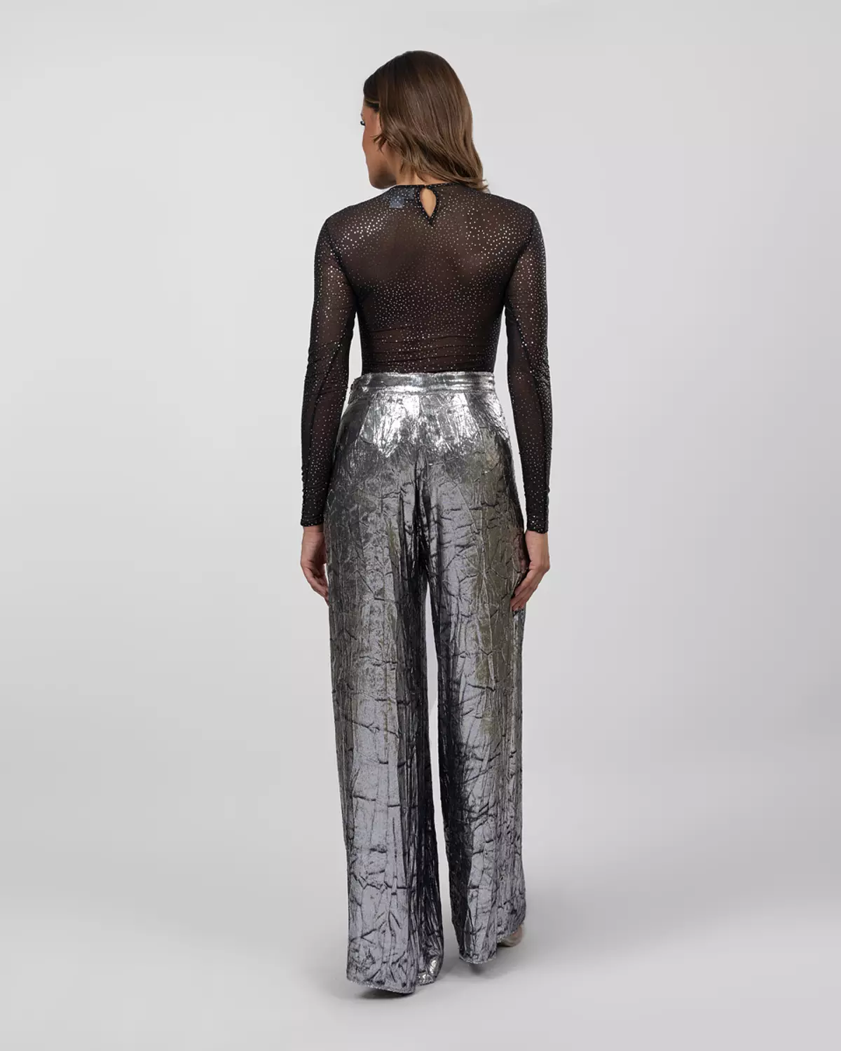 Silver Crushed-Texture Wide-Leg Pants 4