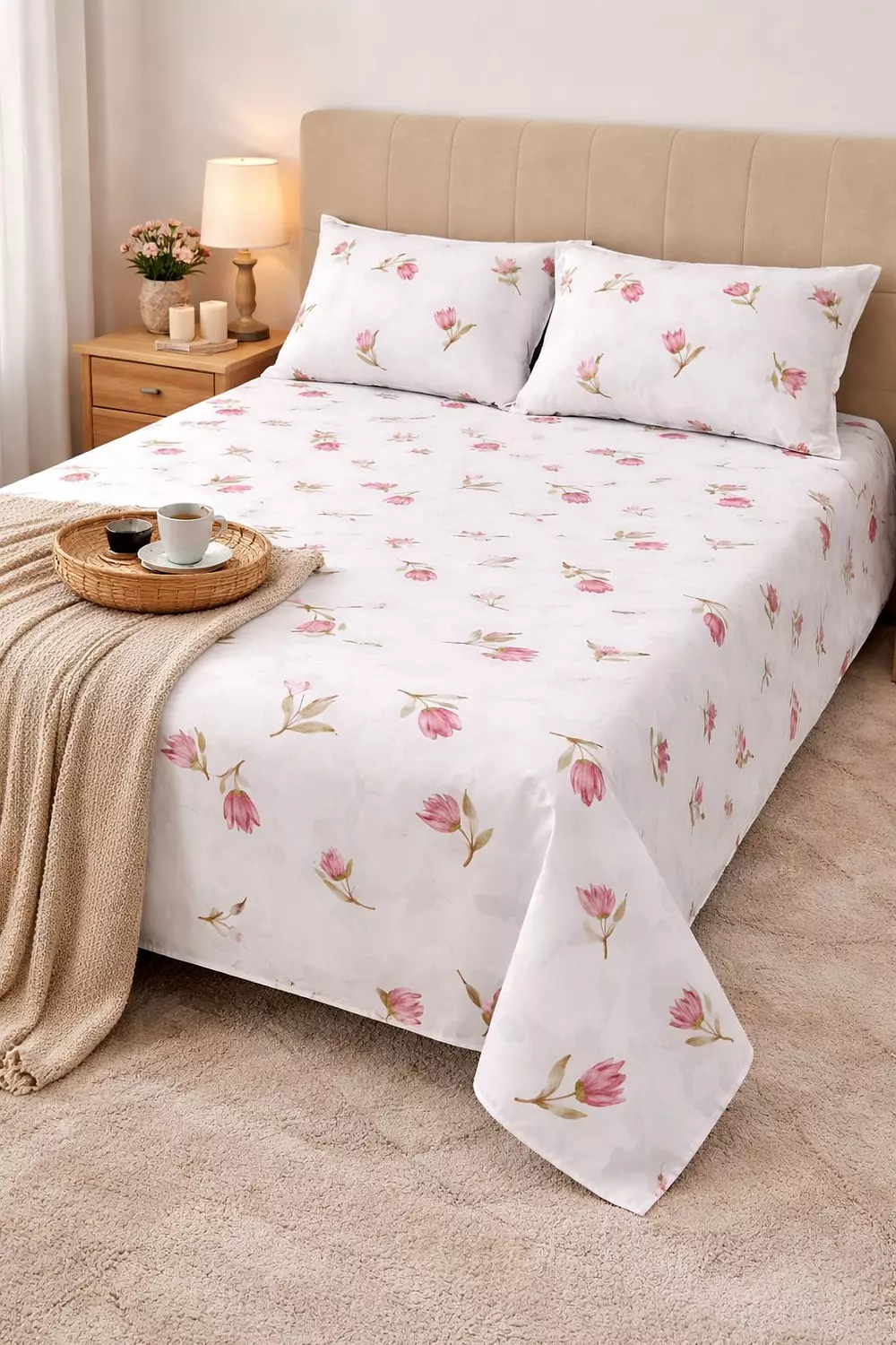 طقم ملايه قطن تركي كبير فلاور بينك image