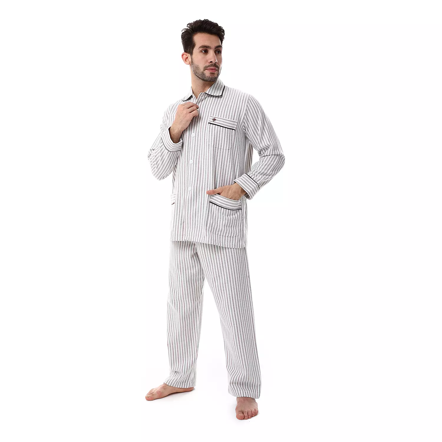 Shorto 2335 -4-24- بيجاما كلاسيك كستور -مقلم بيج * رمادي - متعدد الألوان hover image