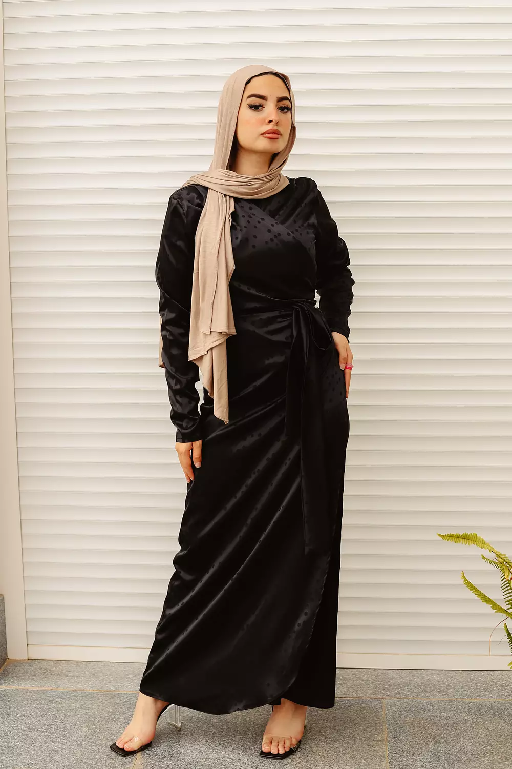 Black satin dress hover image