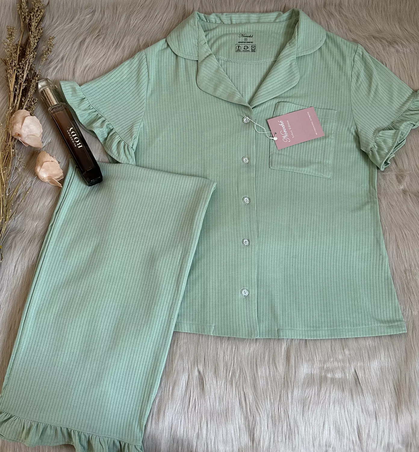 Pistachio Ruffled Cotton PJs 2
