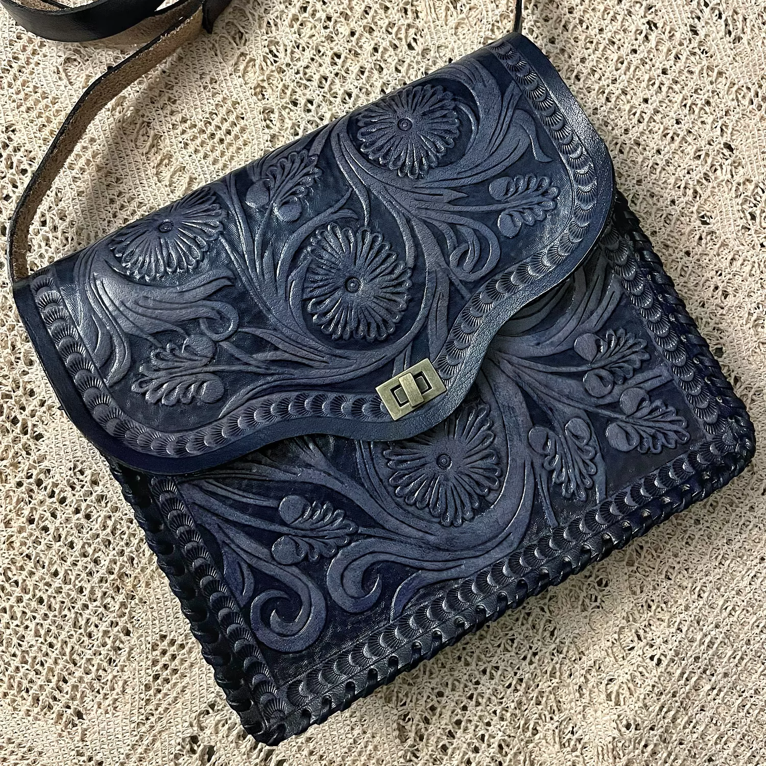 Fully Floral tooled leather bag  11