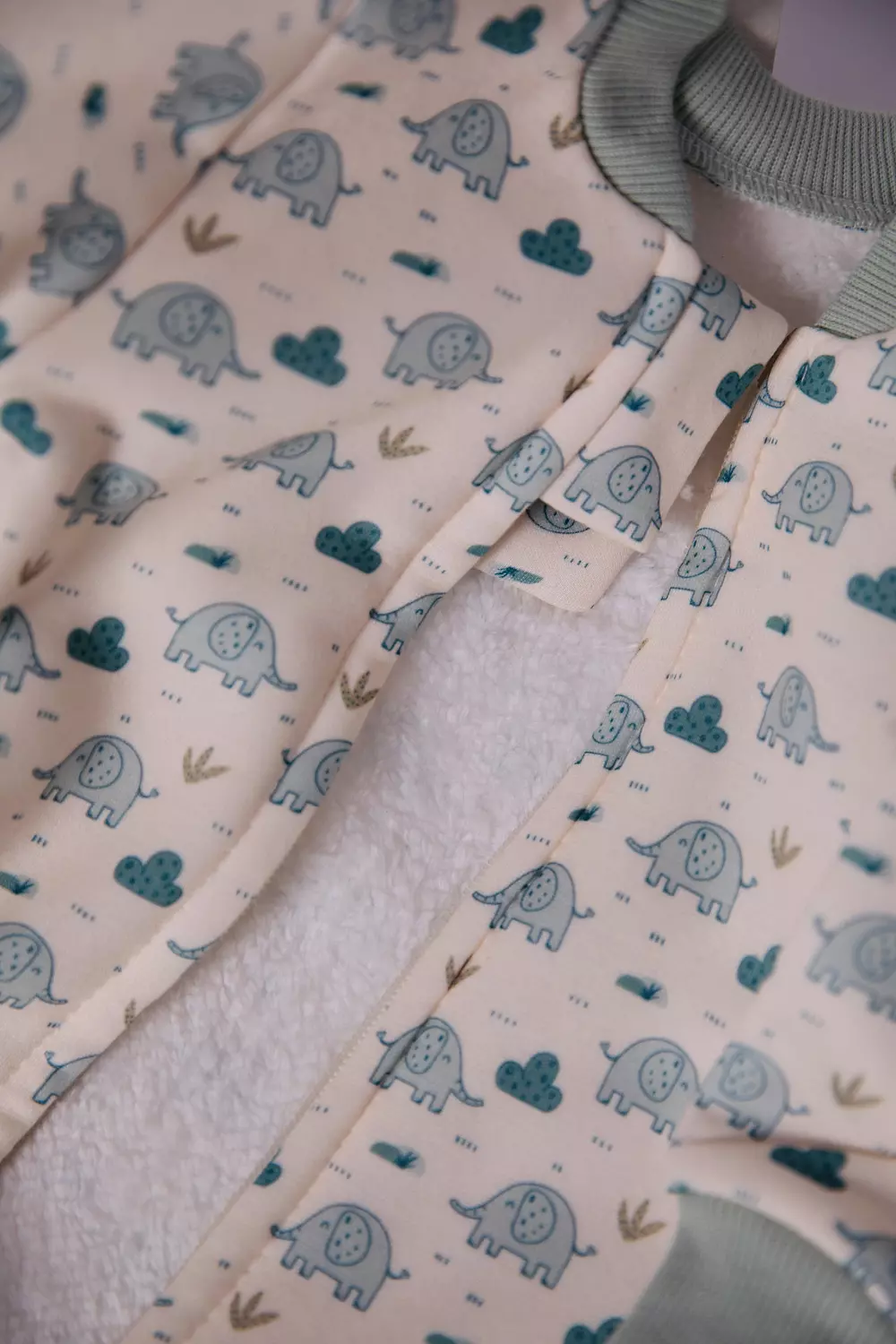 Premium Fur Fleeced Double Zipper "Snugglephant" Footless Onesie  5