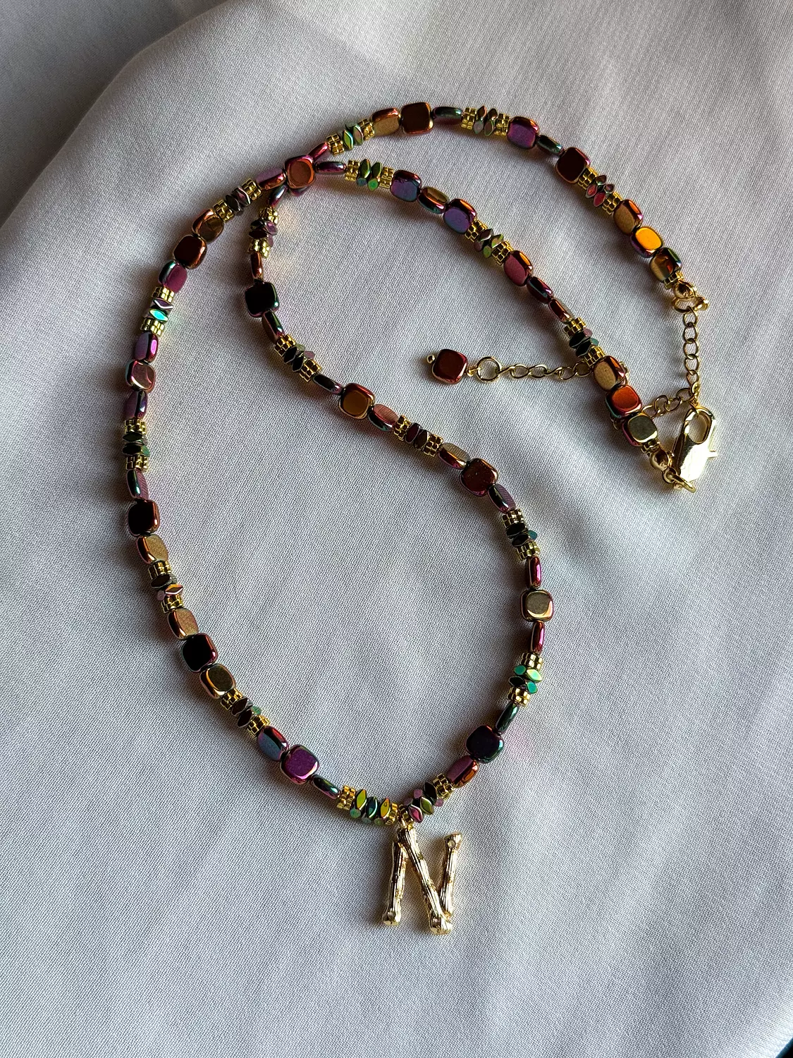 Hematite Letter Necklace " Red/Pink Shades " ( By Order ) image