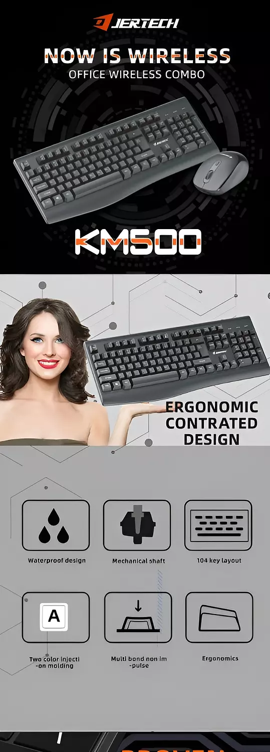 JERTECH- KM500-Waterproof Full-Size Keyboard & Mouse - Black, Made in China 3