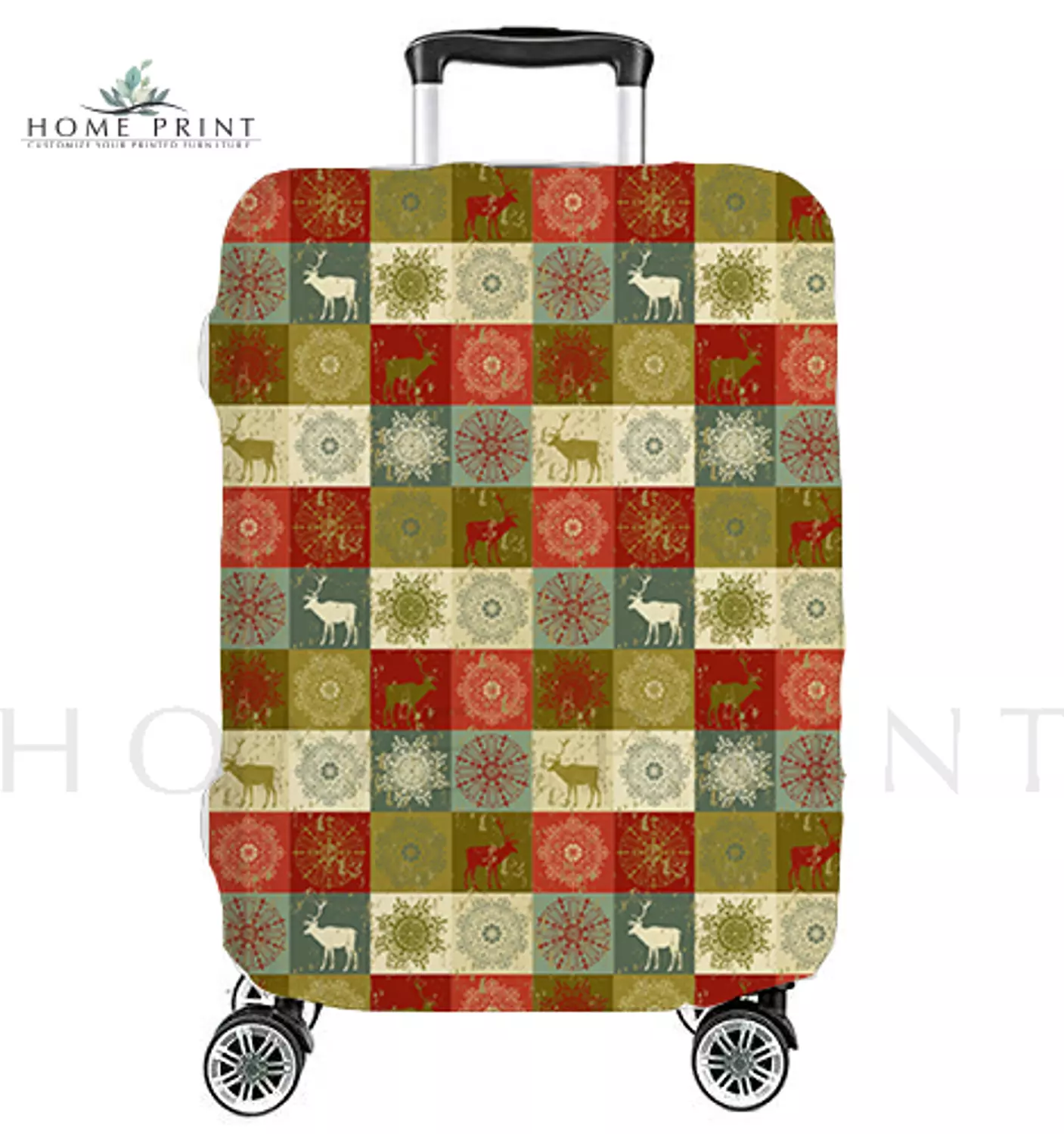 Suitcase Lycra Cover - Snowflakes and Santa's Reindeer - Multi Colors Christmas  Design  image