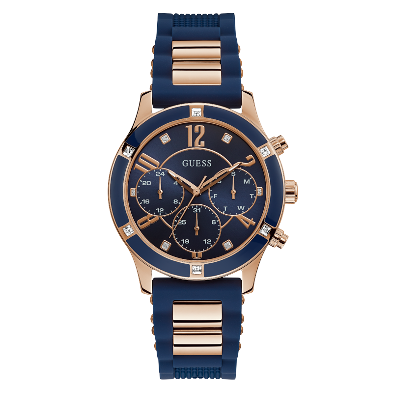 GUESS W1234L4 ANALOG WATCH  For Women Blue & Rose GoldSilicone Textured Strap 