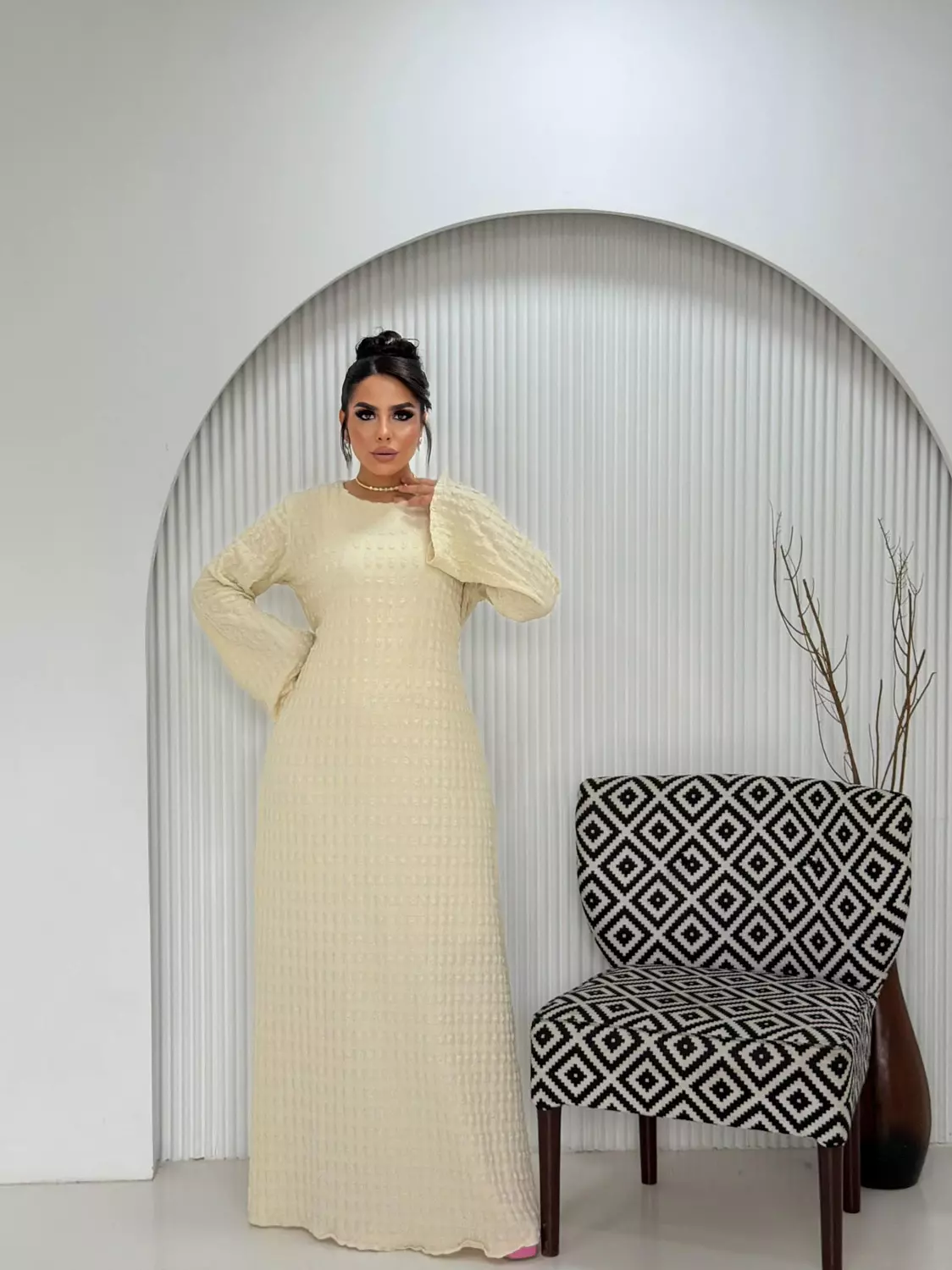 Allure Textured Dress In Butter Cream  hover image