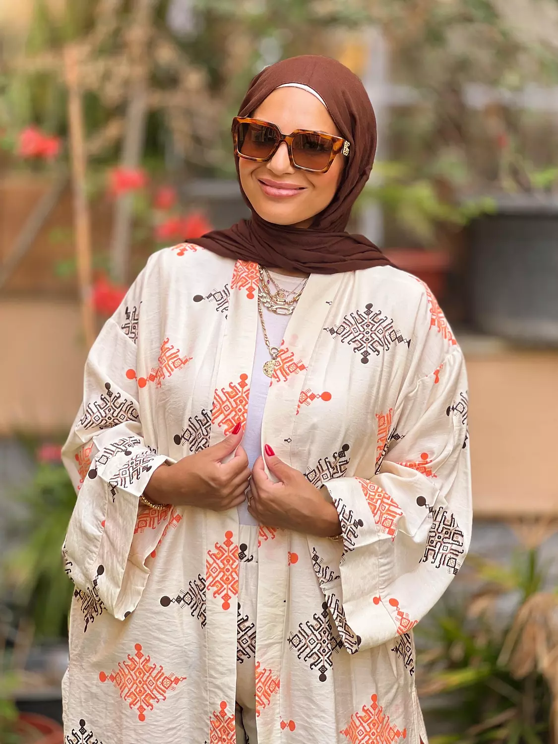 Patterned Linen Set - Beige  1