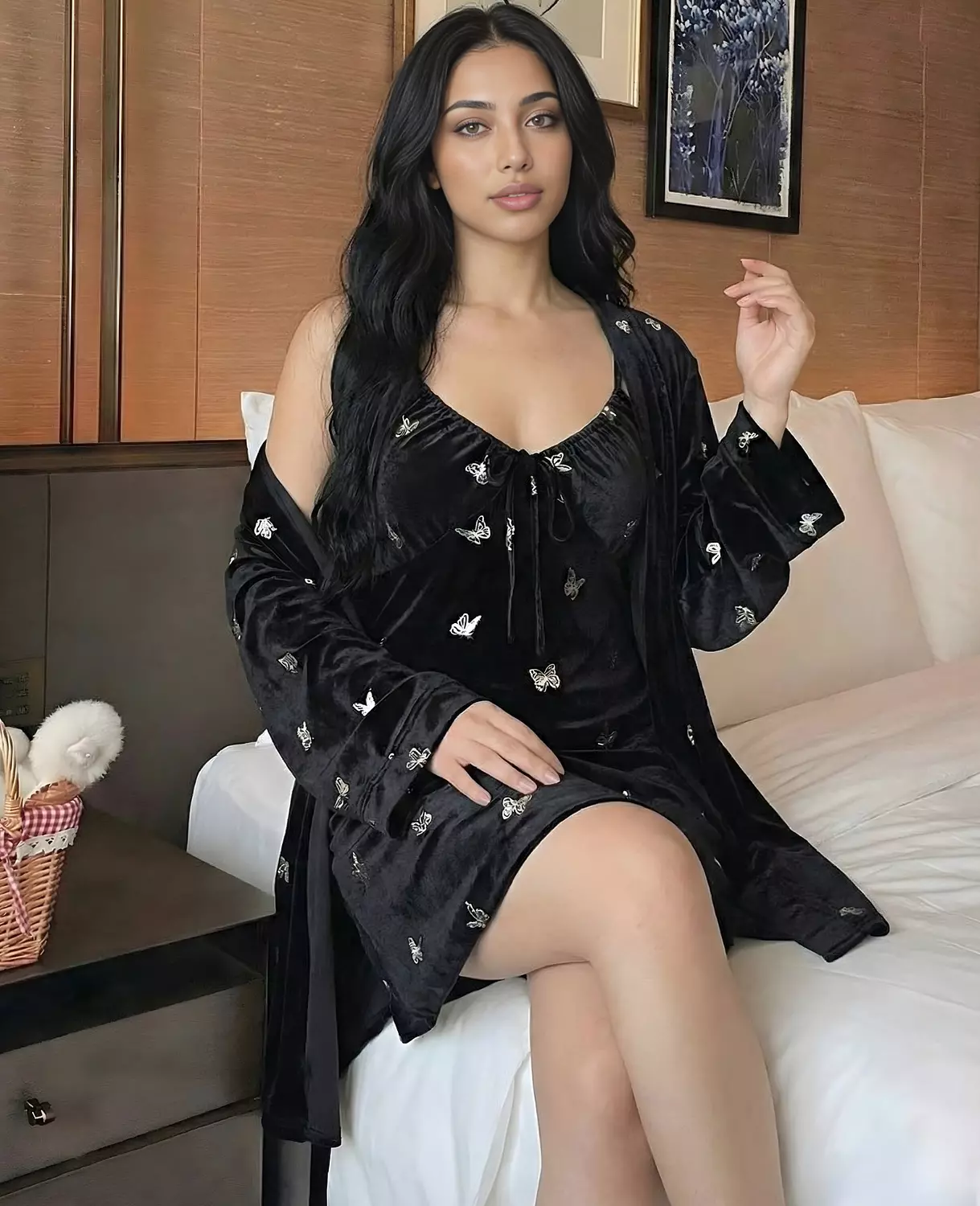 2-Piece Soft Velvet Robe & Chemise hover image
