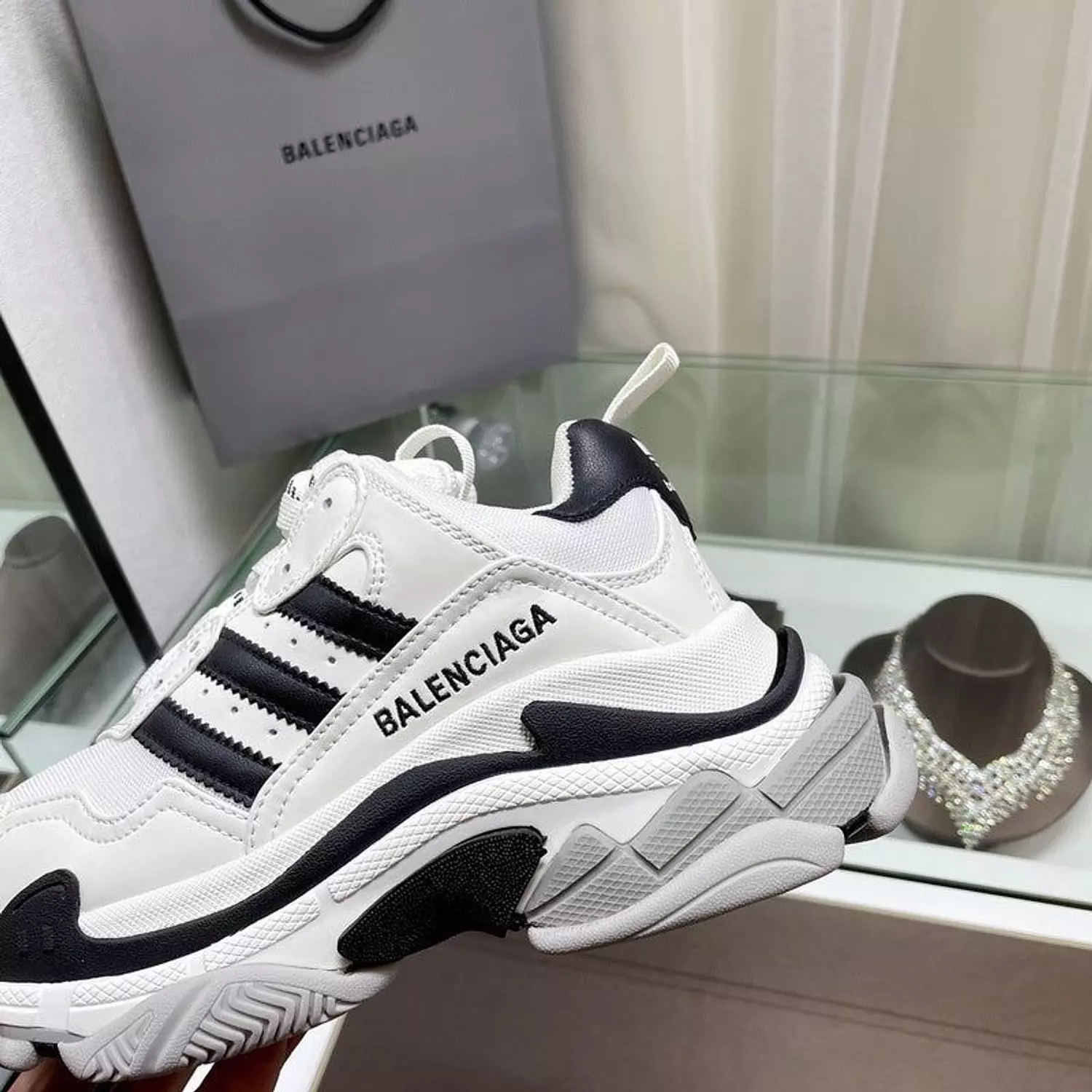 Balensiaga Triple S x Adidas White Black 1