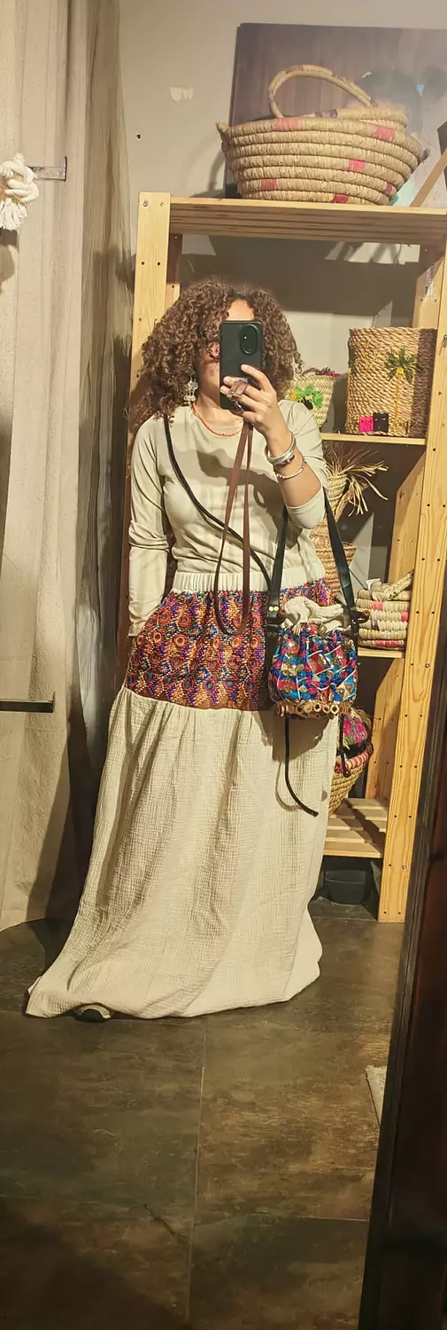 Maxi off white cotton skirt with sirma embroidered Upper part 2