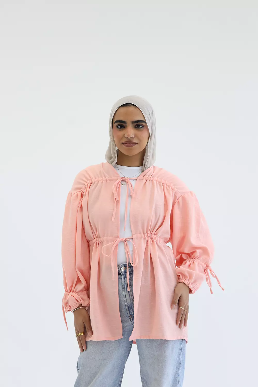 Simon open long blouse with ties hover image