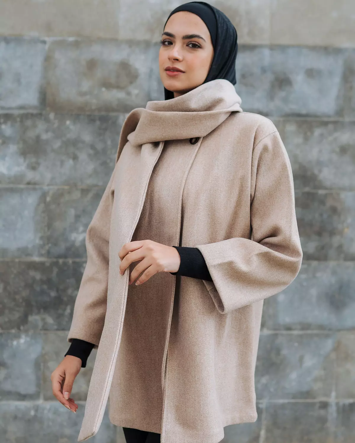 Wool scarf Jacket - Beige image