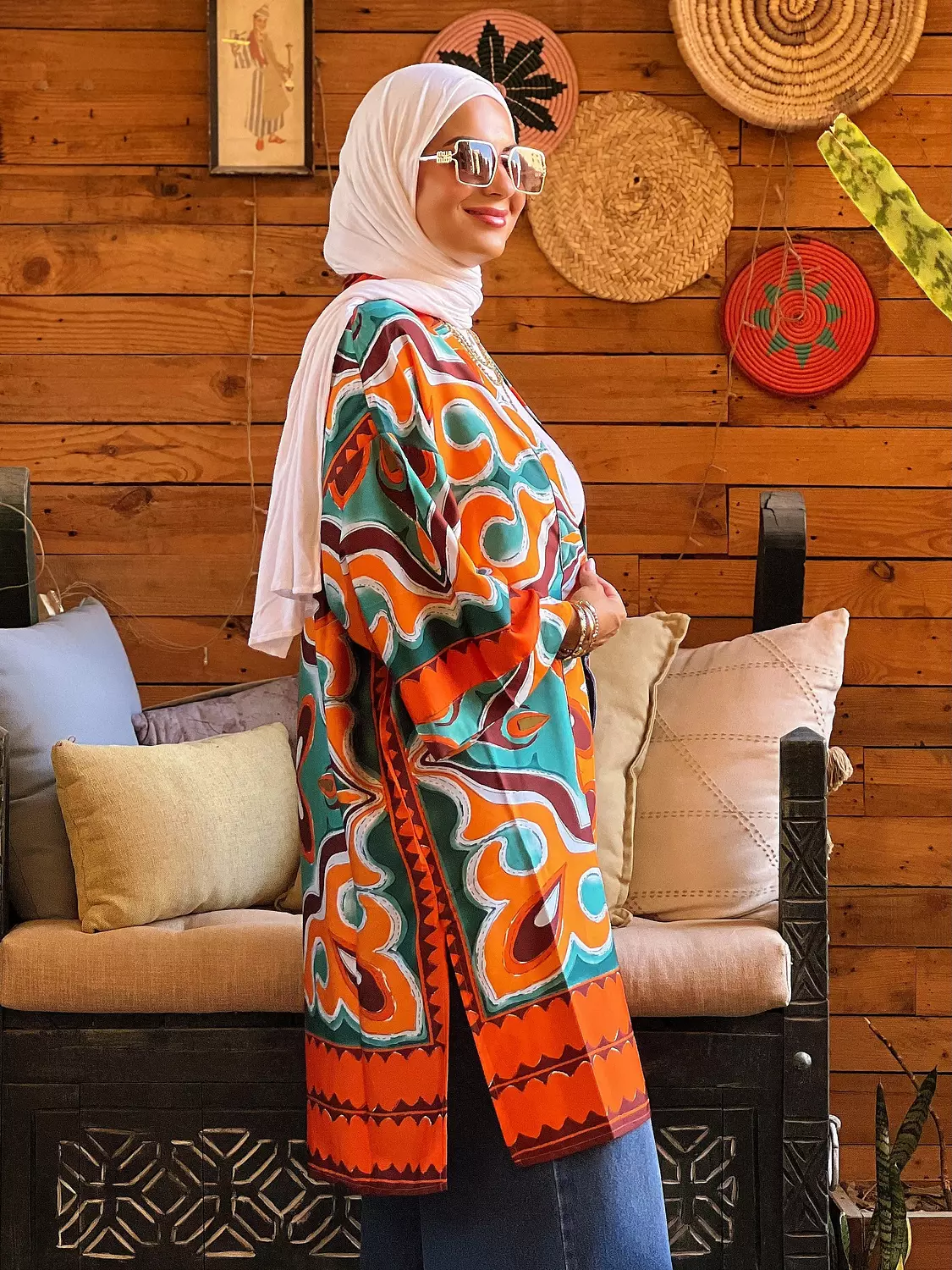 Flower kimono - Orange and Green 2