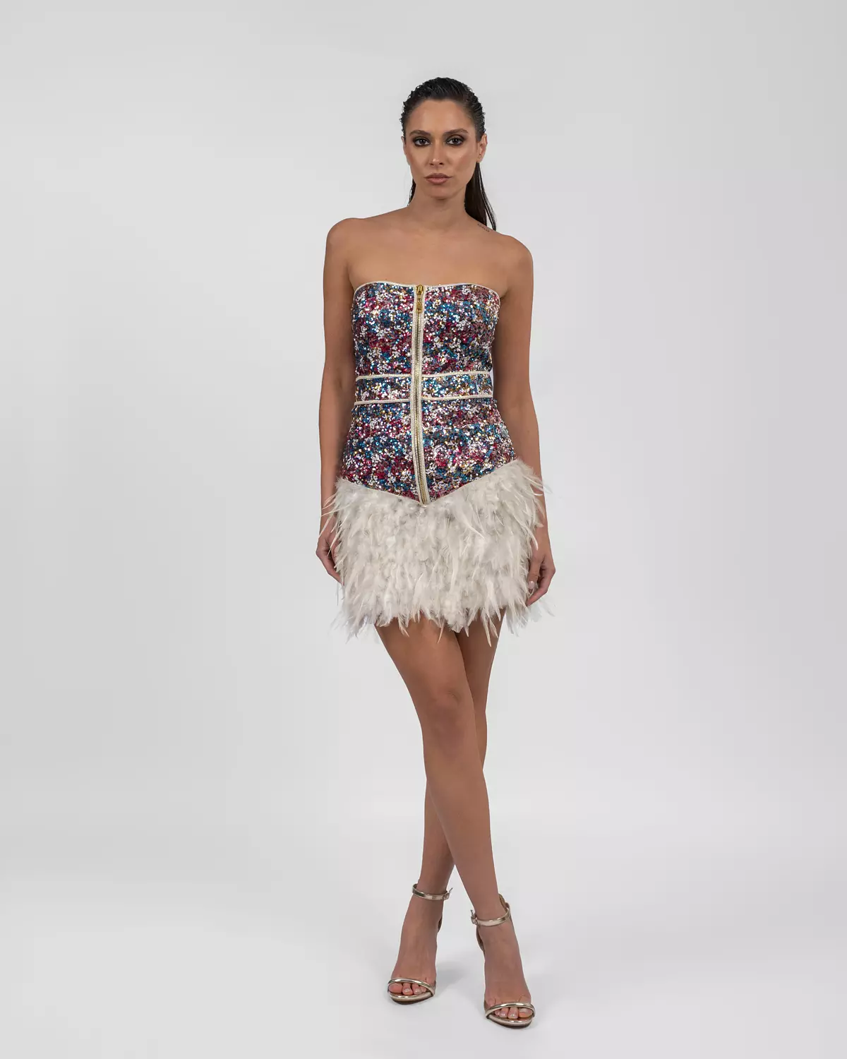 Luxurious Multi-colored Feathered Dress image