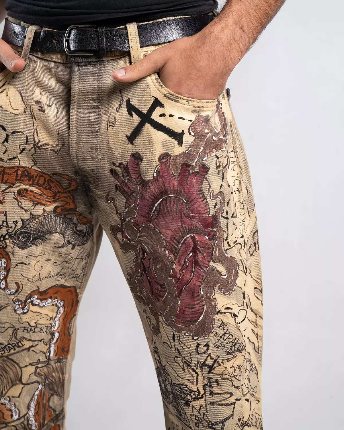 “Lost Lands Map “. Unisex hand-painted Levi pants  3