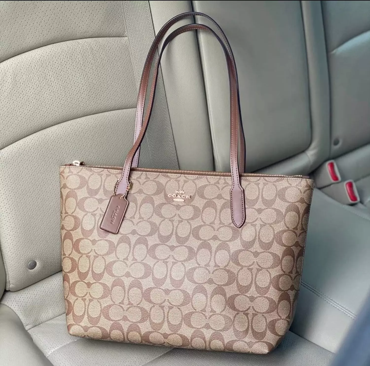 COACH Zip Top Tote Bag In Signature Canvas - Gold/brown 5