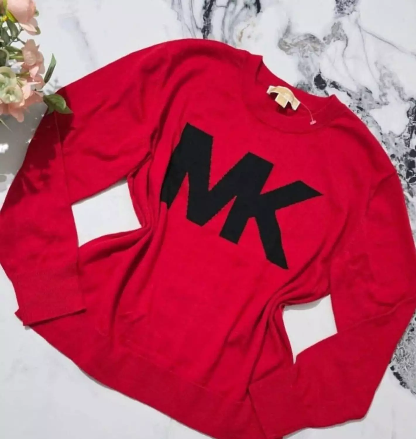 Michael kors pullover red-crew featuring black Mk hover image
