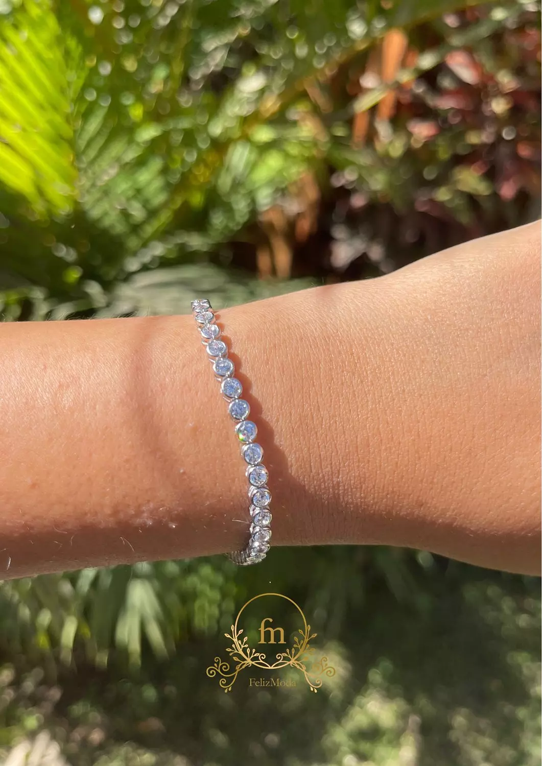 Half stones silver tennis bracelet with adjustable length image