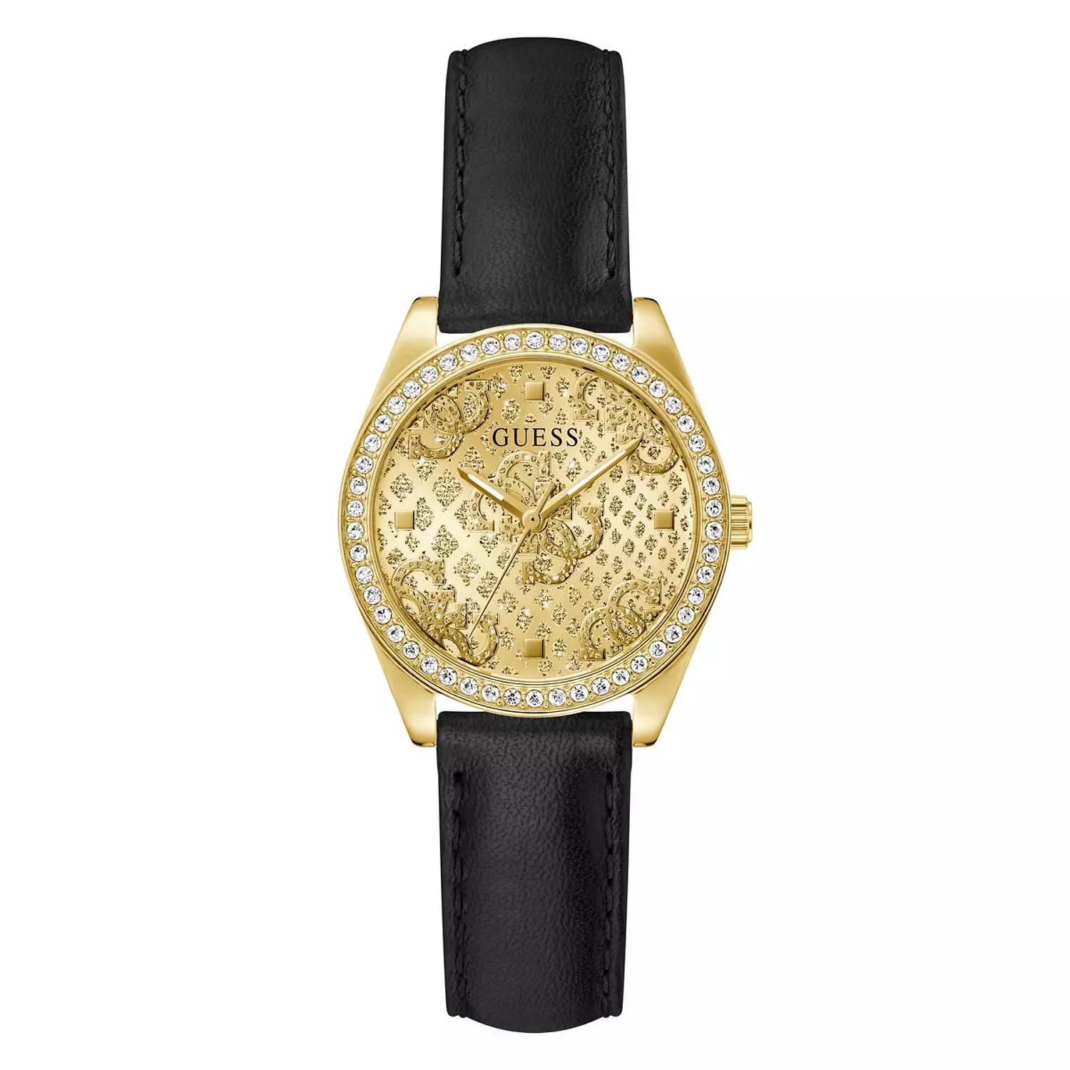 GUESS Ladies Black Gold Tone Analog Watch Black Genuine Leather Strap GW0989L2 image
