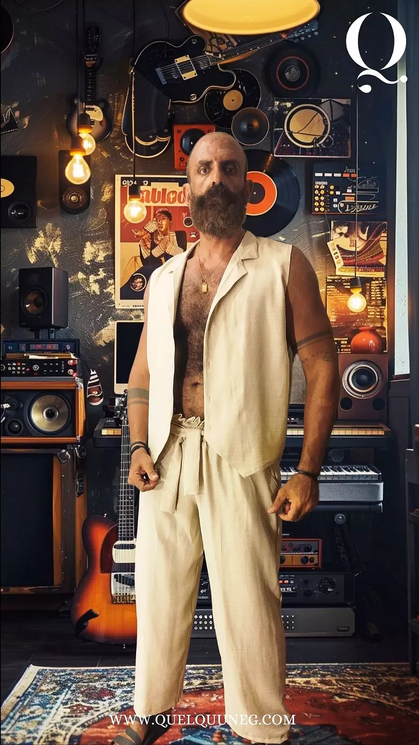 Beige Linen Vest for Men hover image