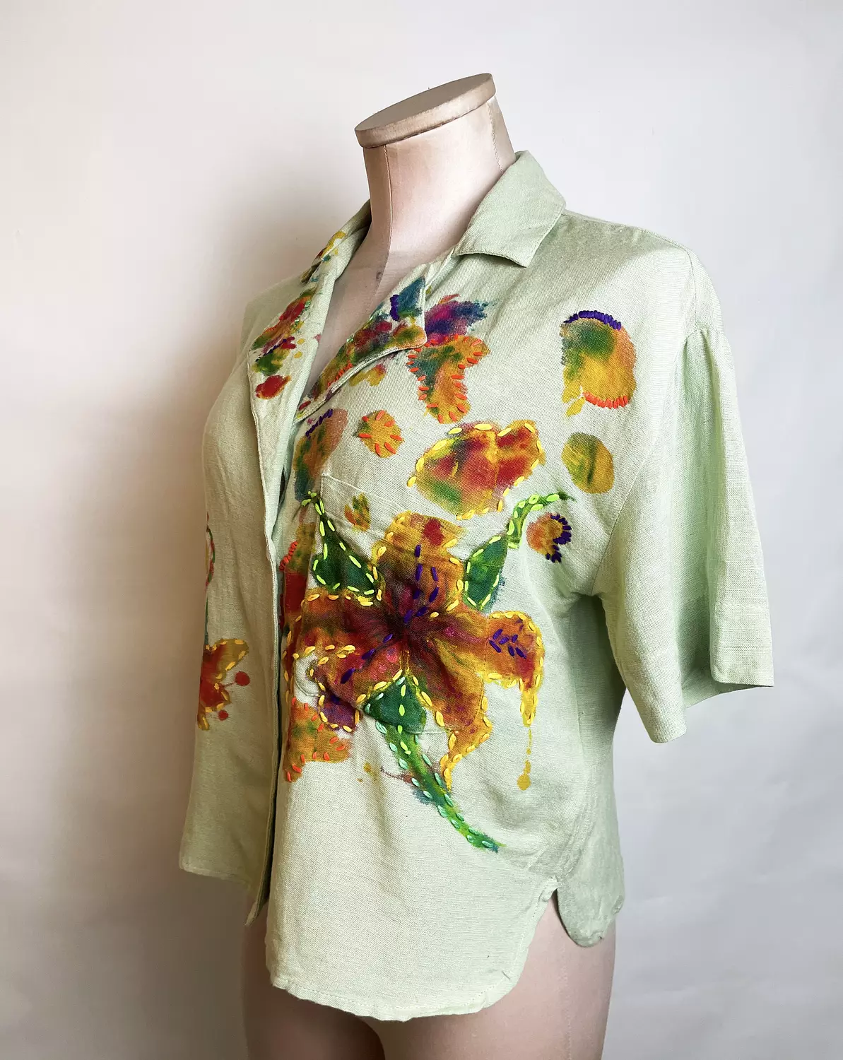 Hand-Painted & embroidered Cropped viscose Blouse hover image