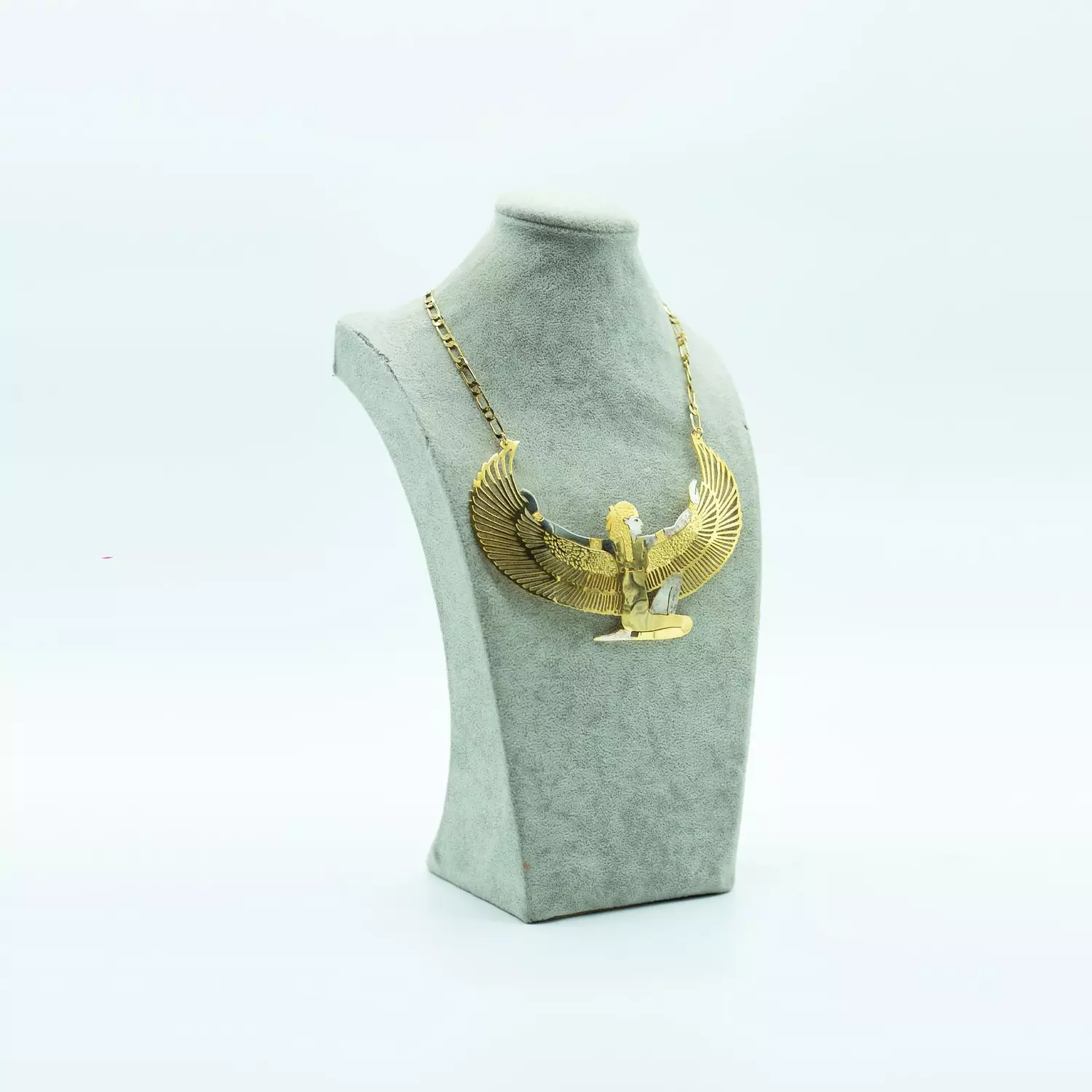 Very fine hand-carved copper chain, gold and platinum plated - 60 cm - Winged Queen Isis 7