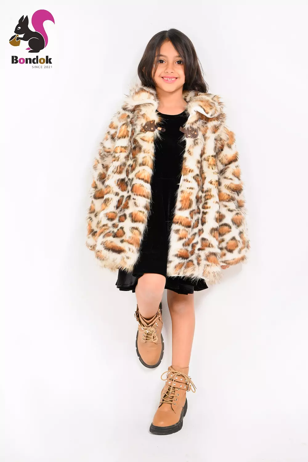 Girls Leopard Print Faux Fur Jacket, Kids Fashion Winter Coat image